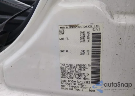 2021 Nissan Altima Sr Fwd from USA, damaged, VIN 1N4BL4CV5MN375282